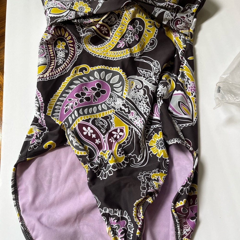 Athleta Paisley One Piece Swimsuit - Black, Yellow, Purple
